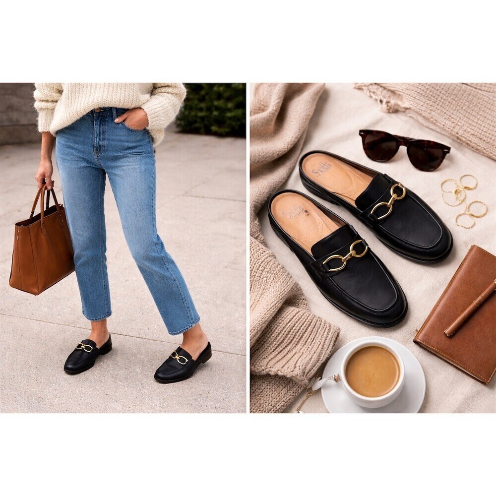 Sofft Mule Loafers Womens Black Gold Horsebit 9M
